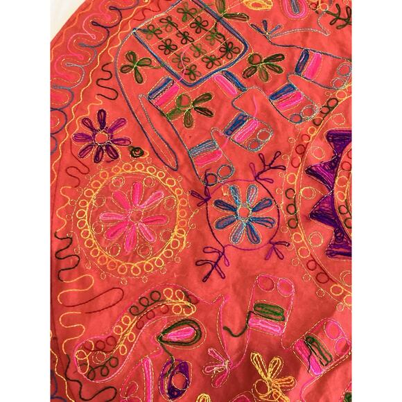 Wall Hanging table topper cotton Elephant embroidery Mirrors 35” Round Boho - Picture 11 of 16